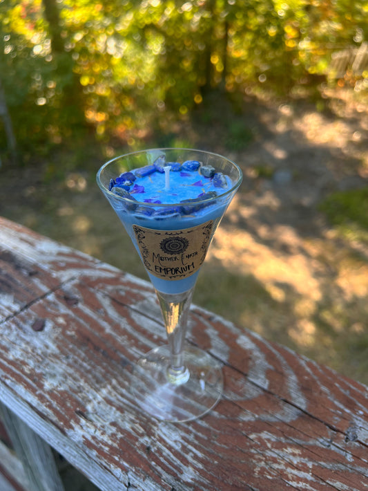 Blue Lotus Amber Tea-Light Candle//Thrifted Glass Collection