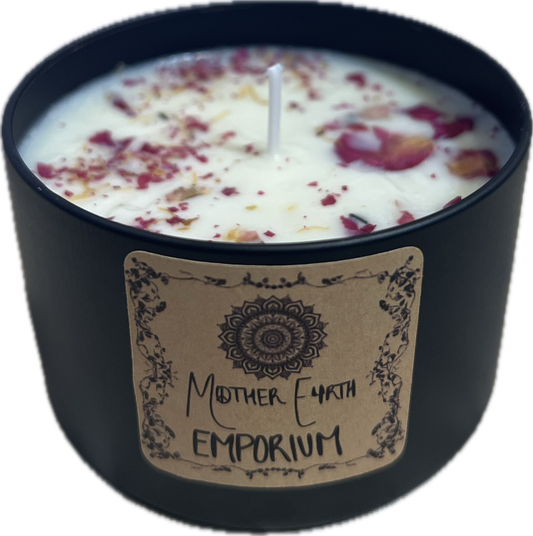 8oz. Tobacco Vanilla Soy Candle – Topped with Peonies for Prosperity