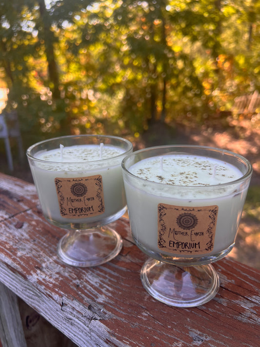 2-Wick Green Tea Candle//Thrifted Glass Collection