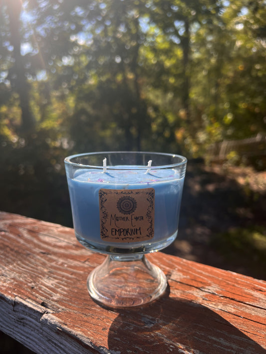 2-Wick Blue Lotus Amber Candle//Thrifted Glass Collection