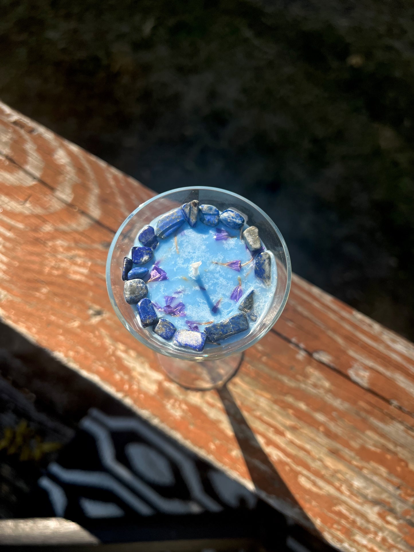 Blue Lotus Amber Tea-Light Candle//Thrifted Glass Collection