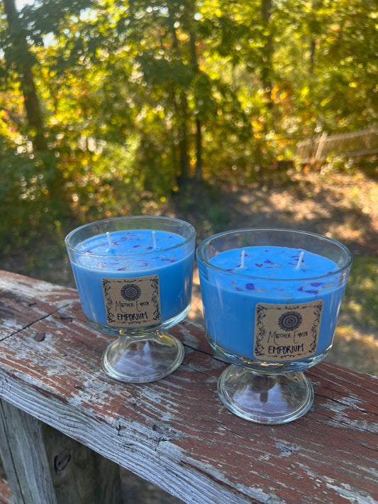 2-Wick Blue Lotus Amber Candle//Thrifted Glass Collection