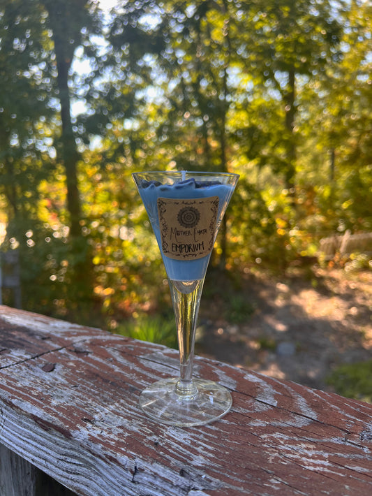 Blue Lotus Amber Tea-Light Candle//Thrifted Glass Collection